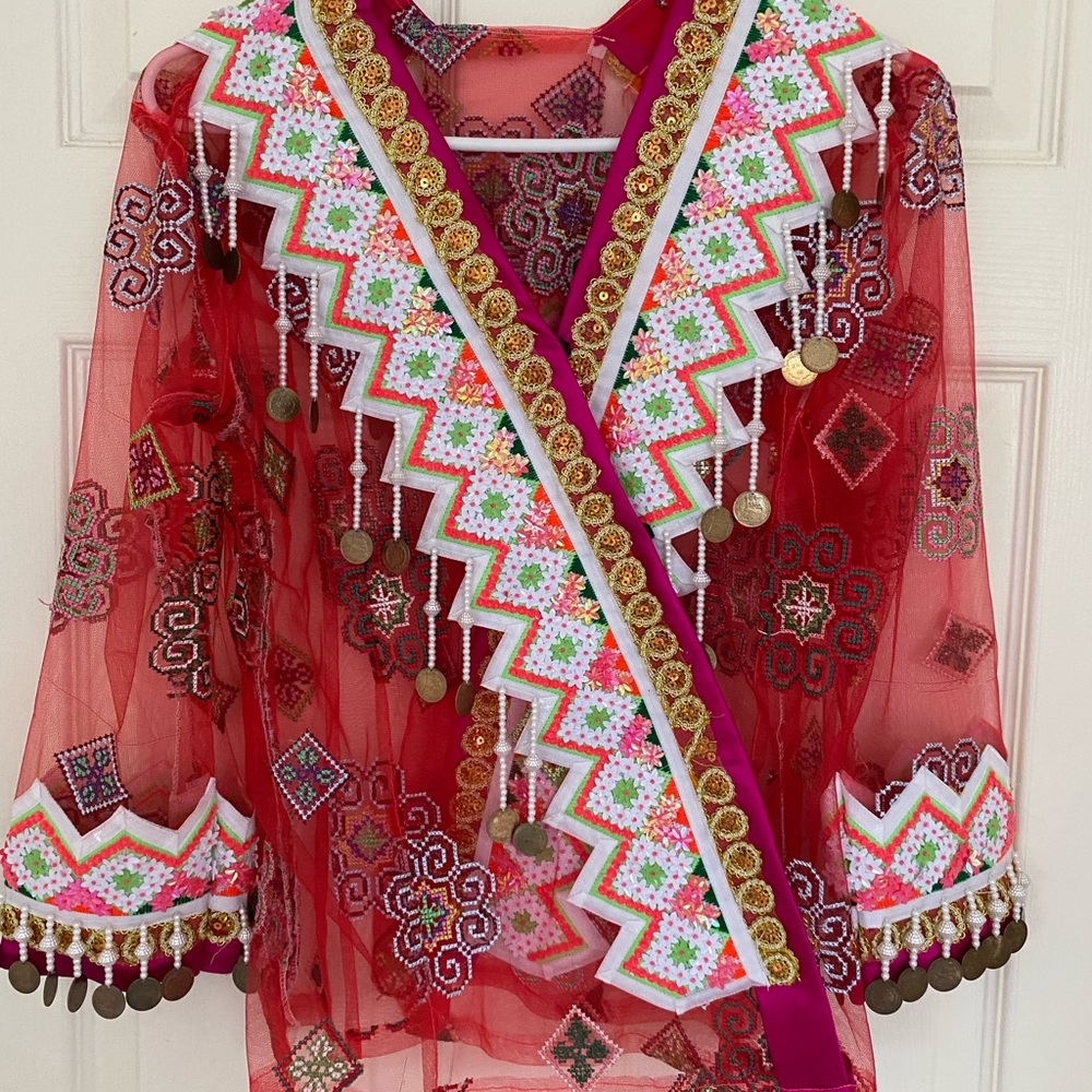 Red See Through Traditional Hmong Outfit